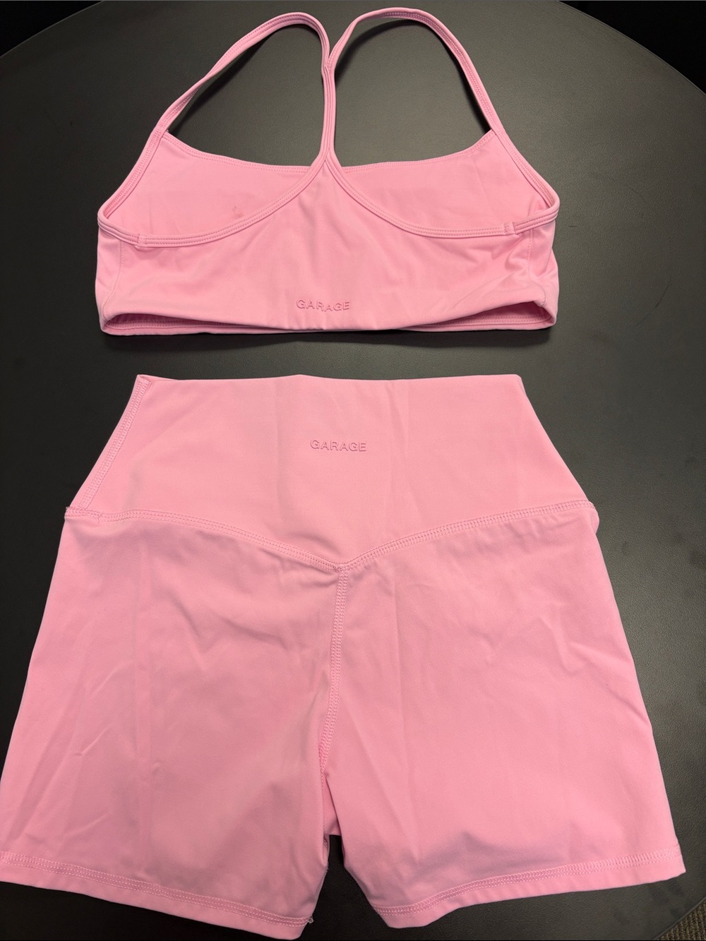 Garage Pink Crop Sports Bra and High-Waist Shorts Set - Picture 1 of 3